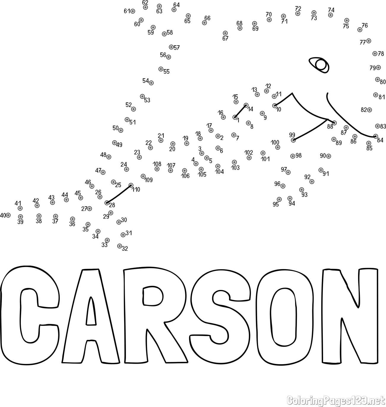 CARSON Coloring Page and Dolphin Connect the Dots Coloring Page