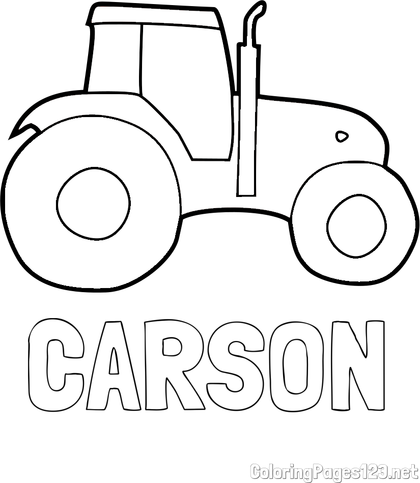 CARSON Coloring Page and Simple Tractor Coloring Page for Kids