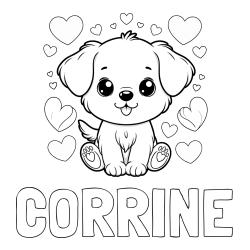 Online Created Coloring Page - CORRINE Coloring Page and Coloring Page of a Cute Dog and Hearts