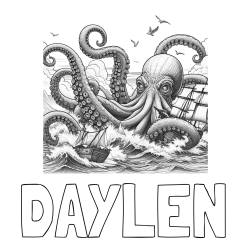 Online Created Coloring Page - DAYLEN Coloring Page and Coloring Page of a Mythical Realistic Octopus