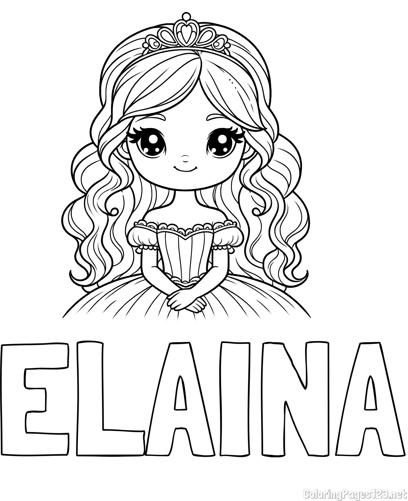 ELAINA Coloring Page and Coloring Page of a Cute Princess with Big Eyes