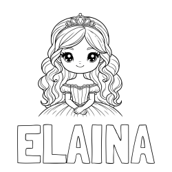 Online Created Coloring Page - ELAINA Coloring Page and Coloring Page of a Cute Princess with Big Eyes