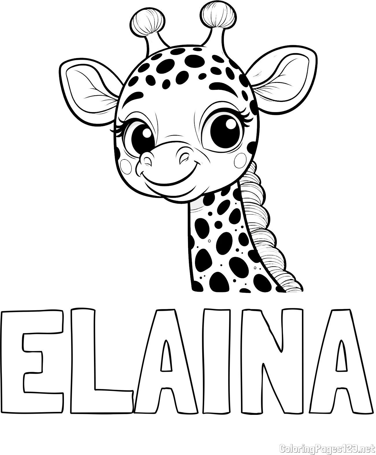 ELAINA Coloring Page and Giraffe Head Coloring Page - Cute and Smiling