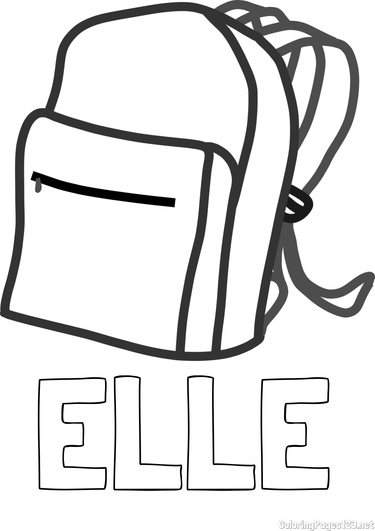 ELLE Coloring Page and School Backpack Coloring Page