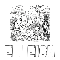 Online Created Coloring Page - ELLEIGH Coloring Page and Beautiful Animal Coloring Page - Lion Family, Elephant, Giraffe, and Zebra