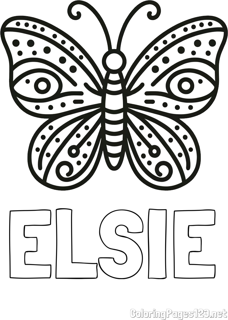 ELSIE Coloring Page and Butterfly Coloring Page (Simple)
