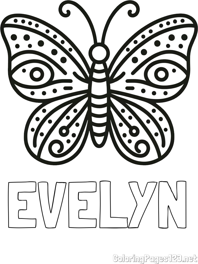 EVELYN Coloring Page and Butterfly Coloring Page (Simple)