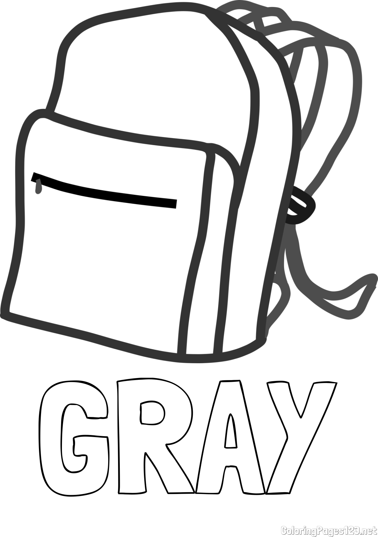 GRAY Coloring Page and School Backpack Coloring Page