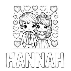 Online Created Coloring Page - HANNAH Coloring Page and Coloring Page of a Couple Surrounded by Hearts