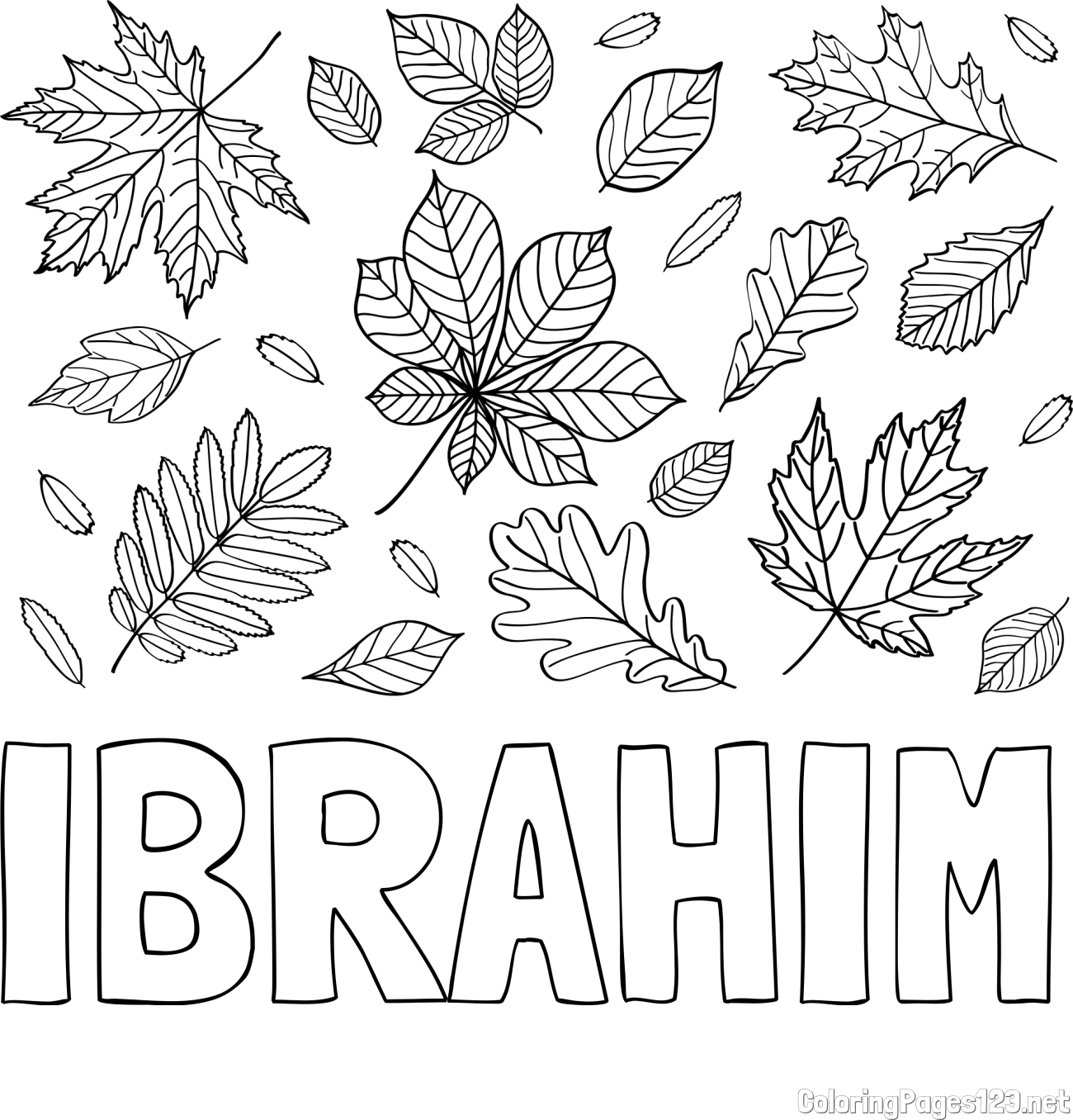 IBRAHIM Coloring Page and Autumn Leaves Coloring Page