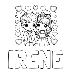 Online Created Coloring Page - IRENE Coloring Page and Coloring Page of a Couple Surrounded by Hearts