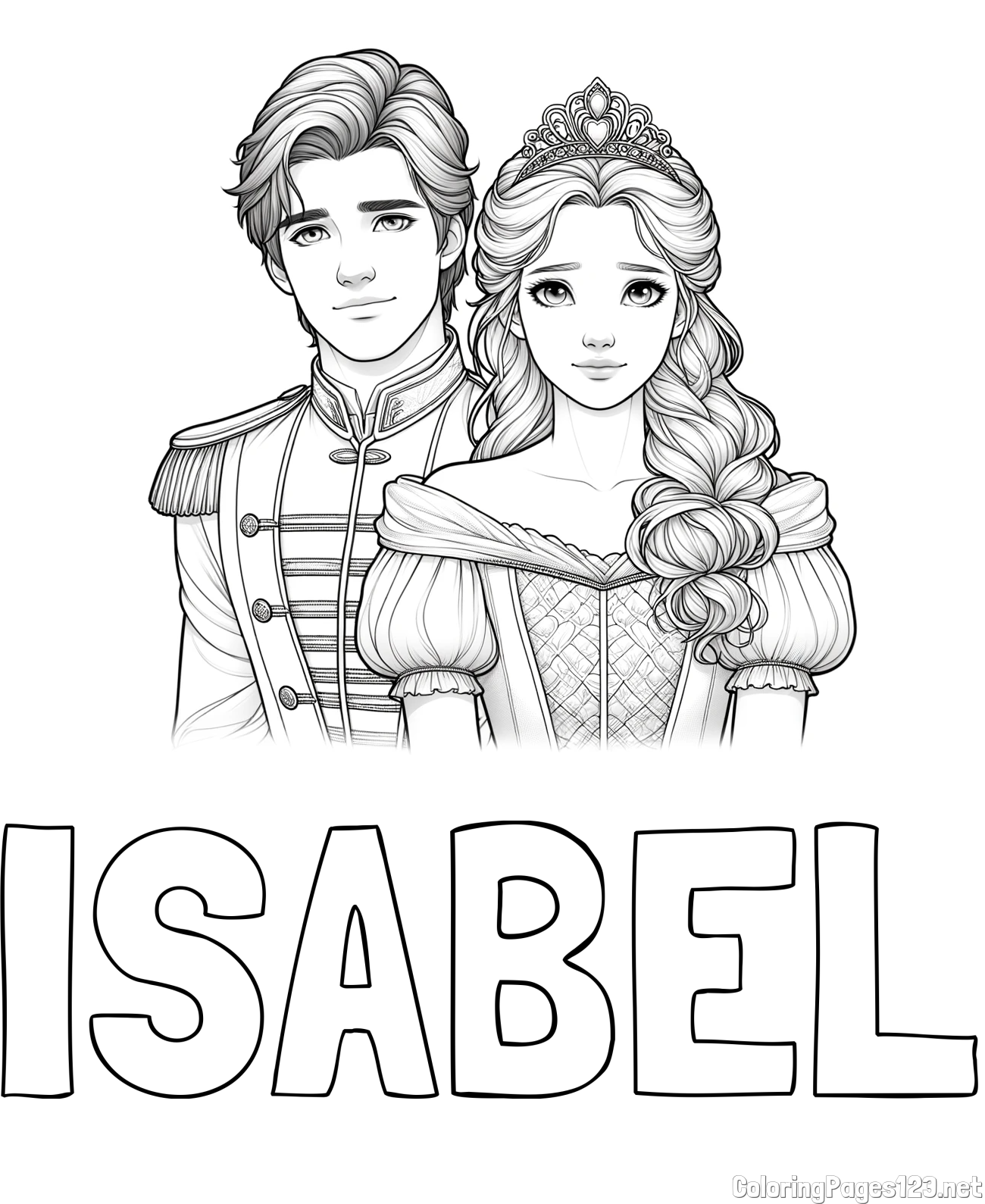 ISABEL Coloring Page and Coloring Page of a Prince and Princess