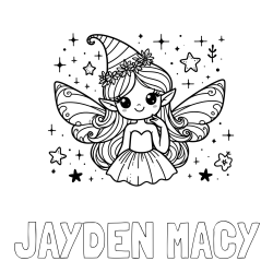 Online Created Coloring Page - JAYDEN MACY Coloring Page and Coloring Page of a Cute and Smiling Magical Fairy