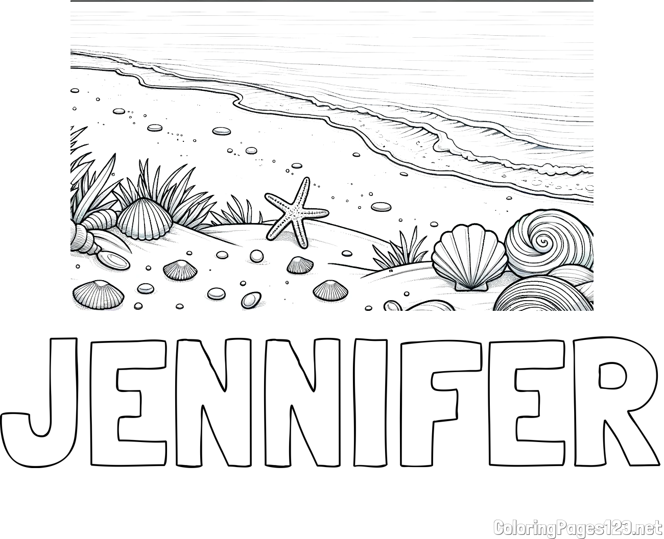 JENNIFER Coloring Page and Beautiful Seashore Coloring Page