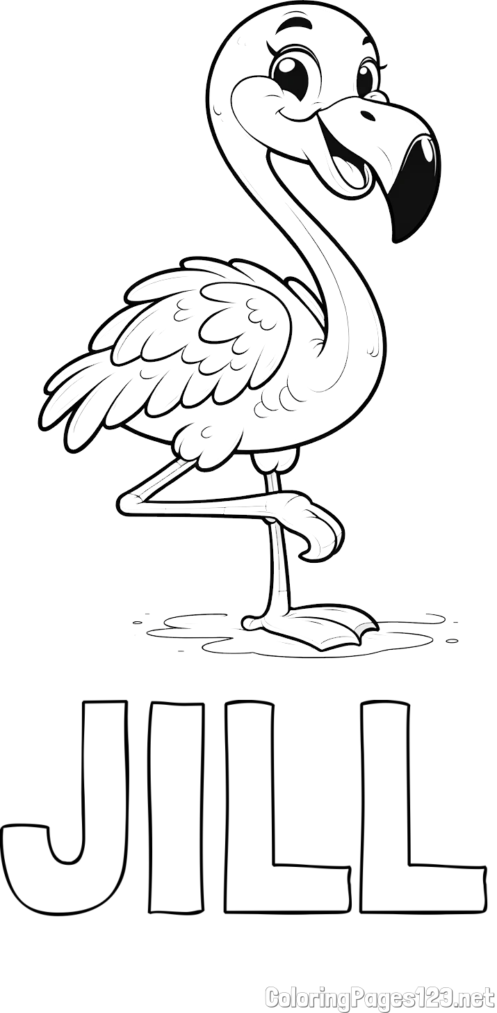 JILL Coloring Page and Coloring Page of a Cute Smiling Flamingo