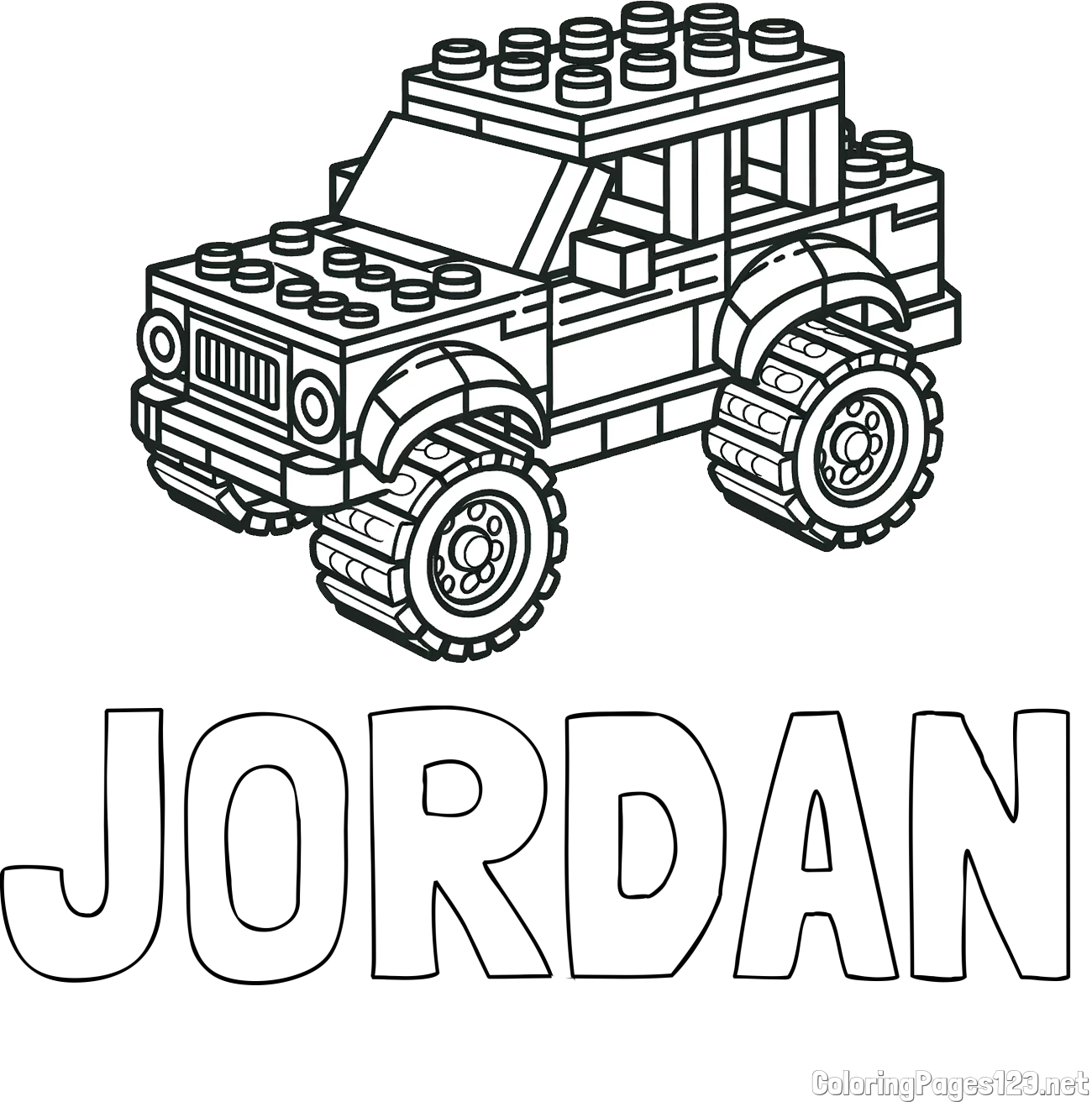JORDAN Coloring Page and LEGO Jeep Coloring Page