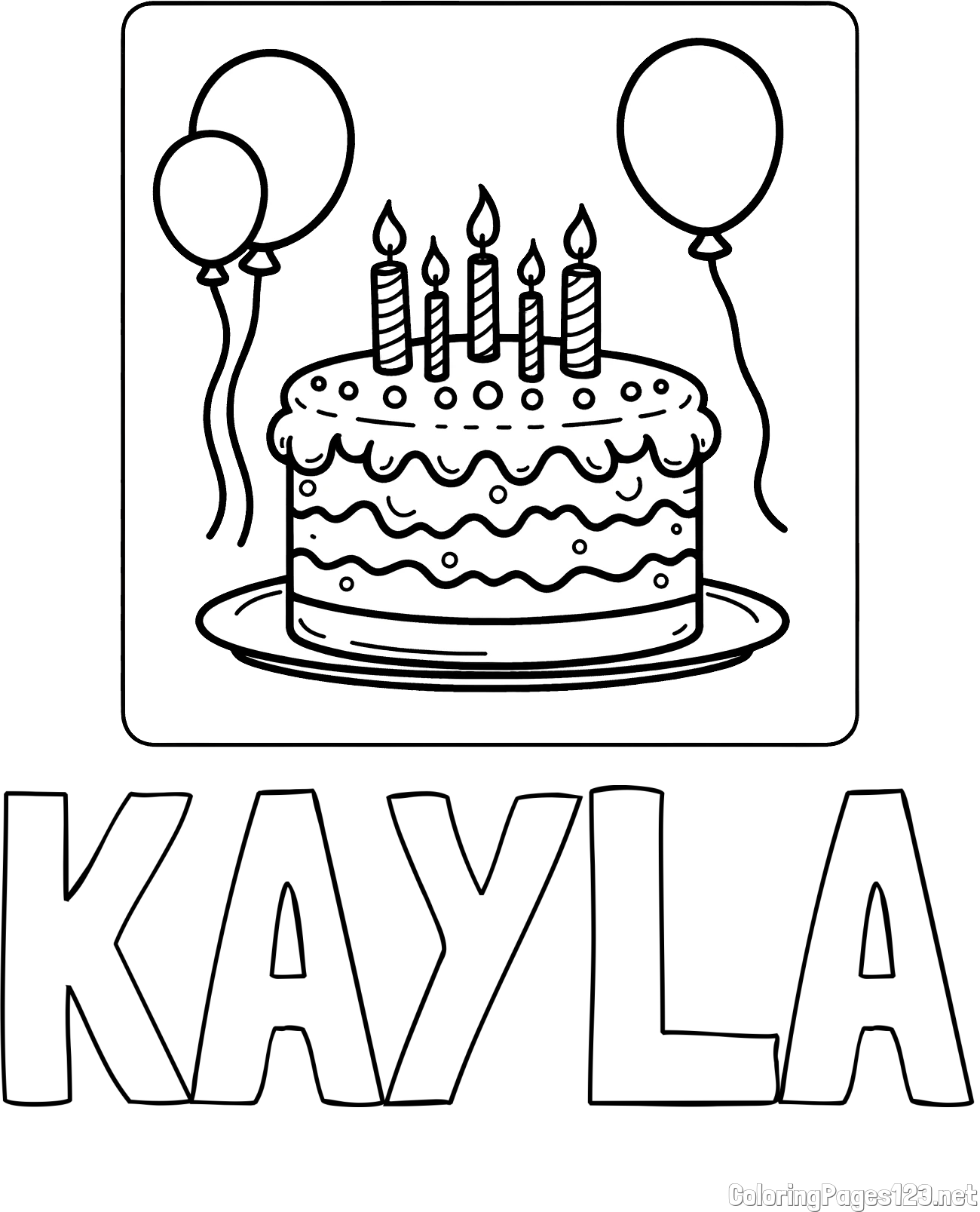KAYLA Coloring Page and 5th Birthday Cake Coloring Page