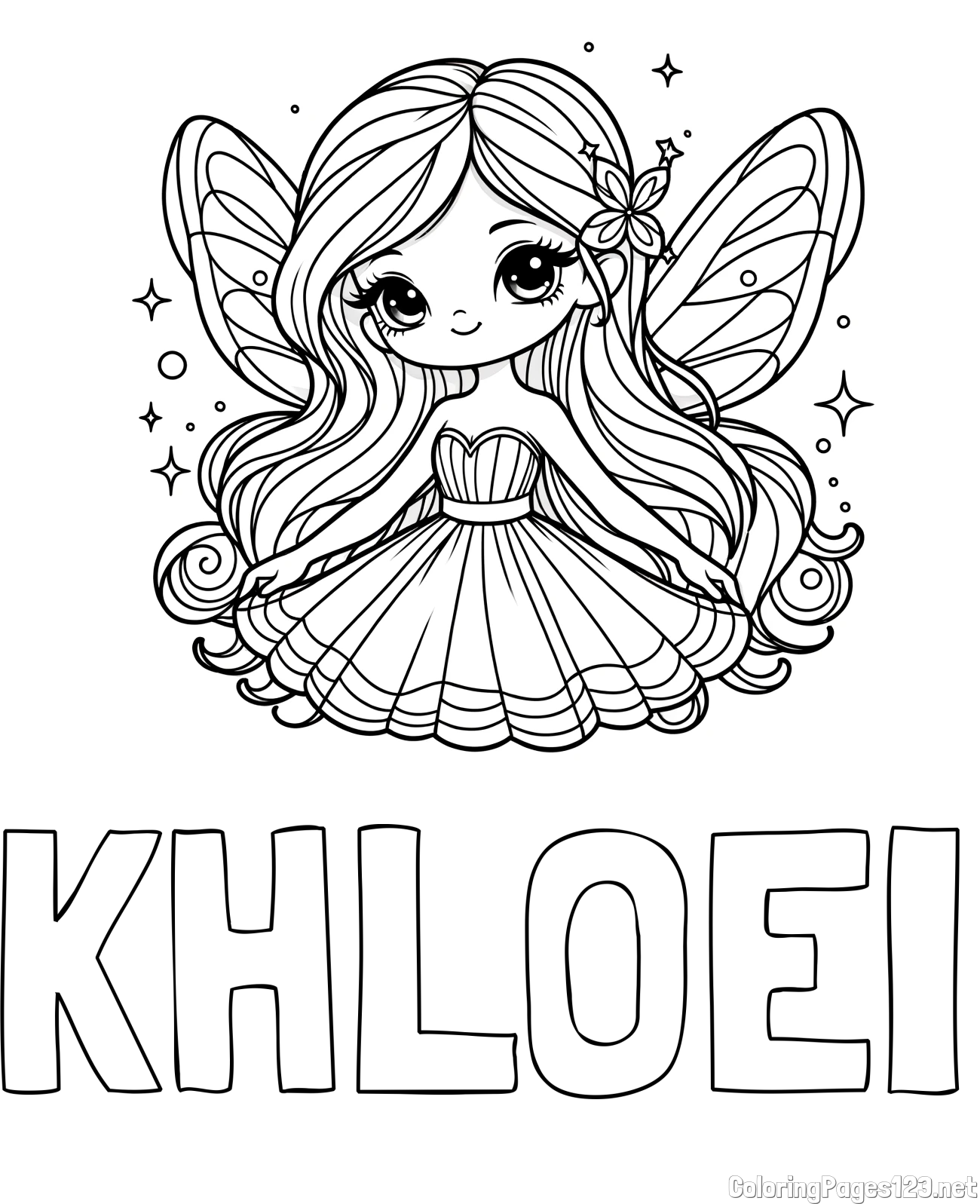 KHLOEI Coloring Page and Coloring Page of a Cute and Smiling Magical Fairy