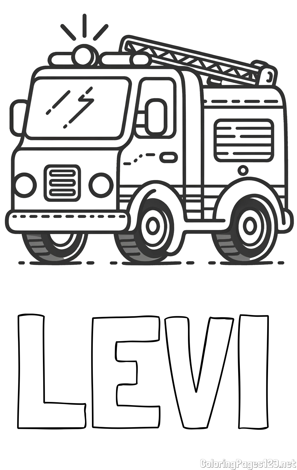LEVI Coloring Page and Easy Coloring Page of a Fire Truck