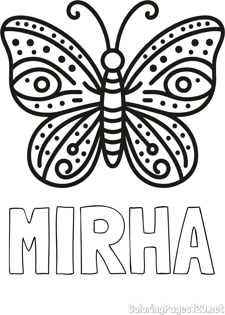 MIRHA Coloring Page and Butterfly Coloring Page (Simple)
