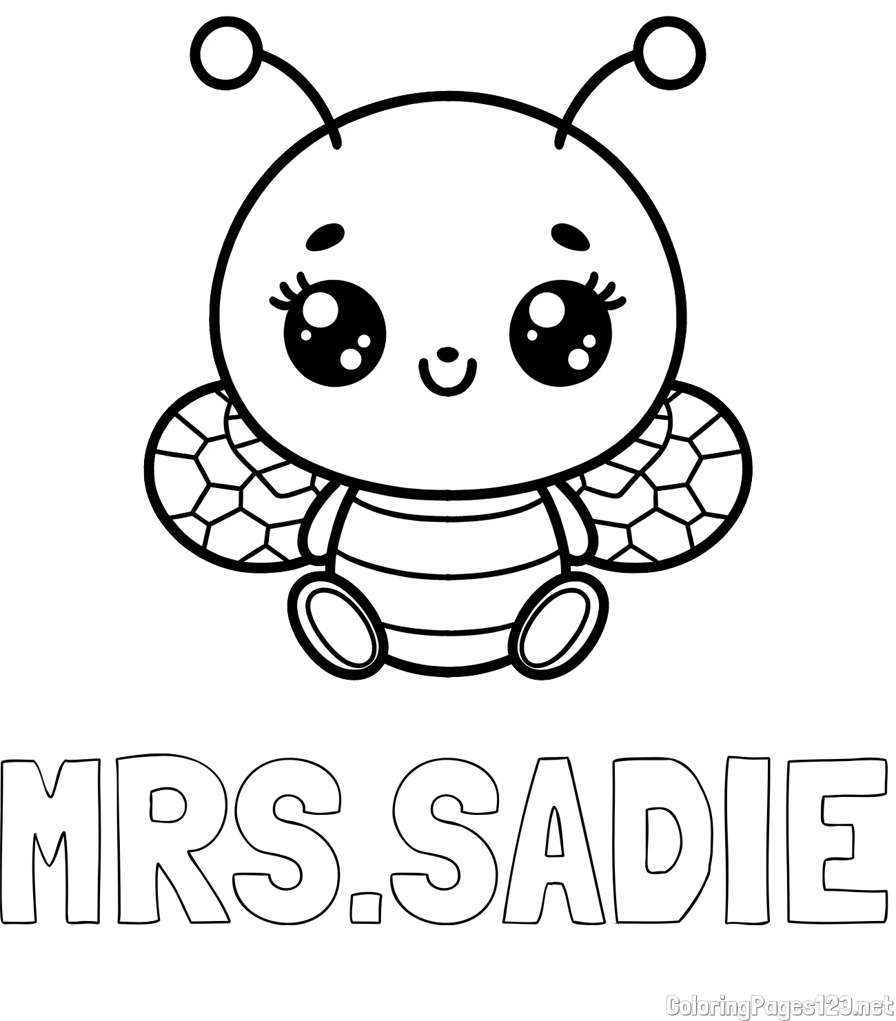 MRS.SADIE Coloring Page and Children's Coloring Page of a Cute Bee
