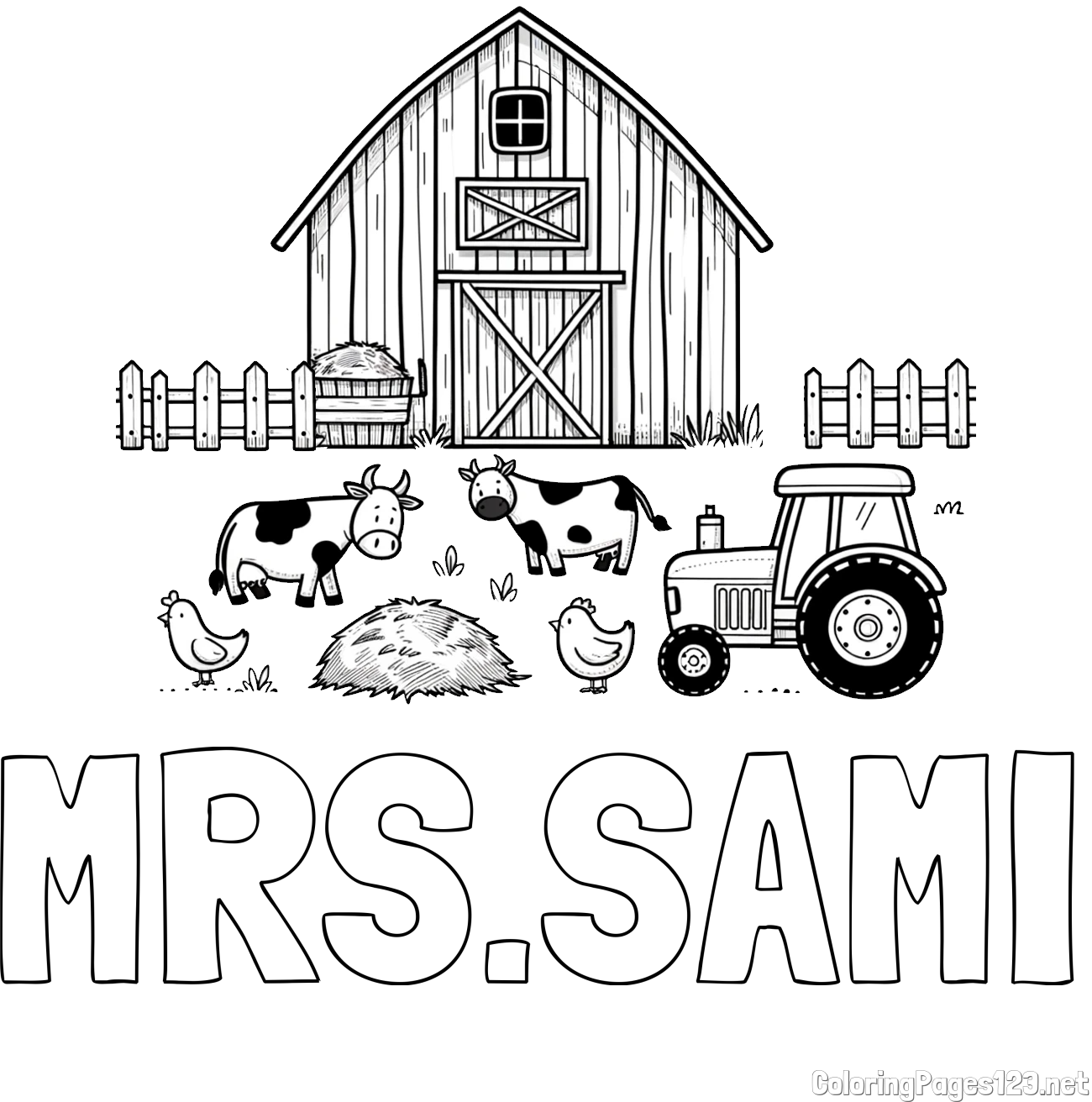 MRS.SAMI Coloring Page and Kids Farm Coloring Page