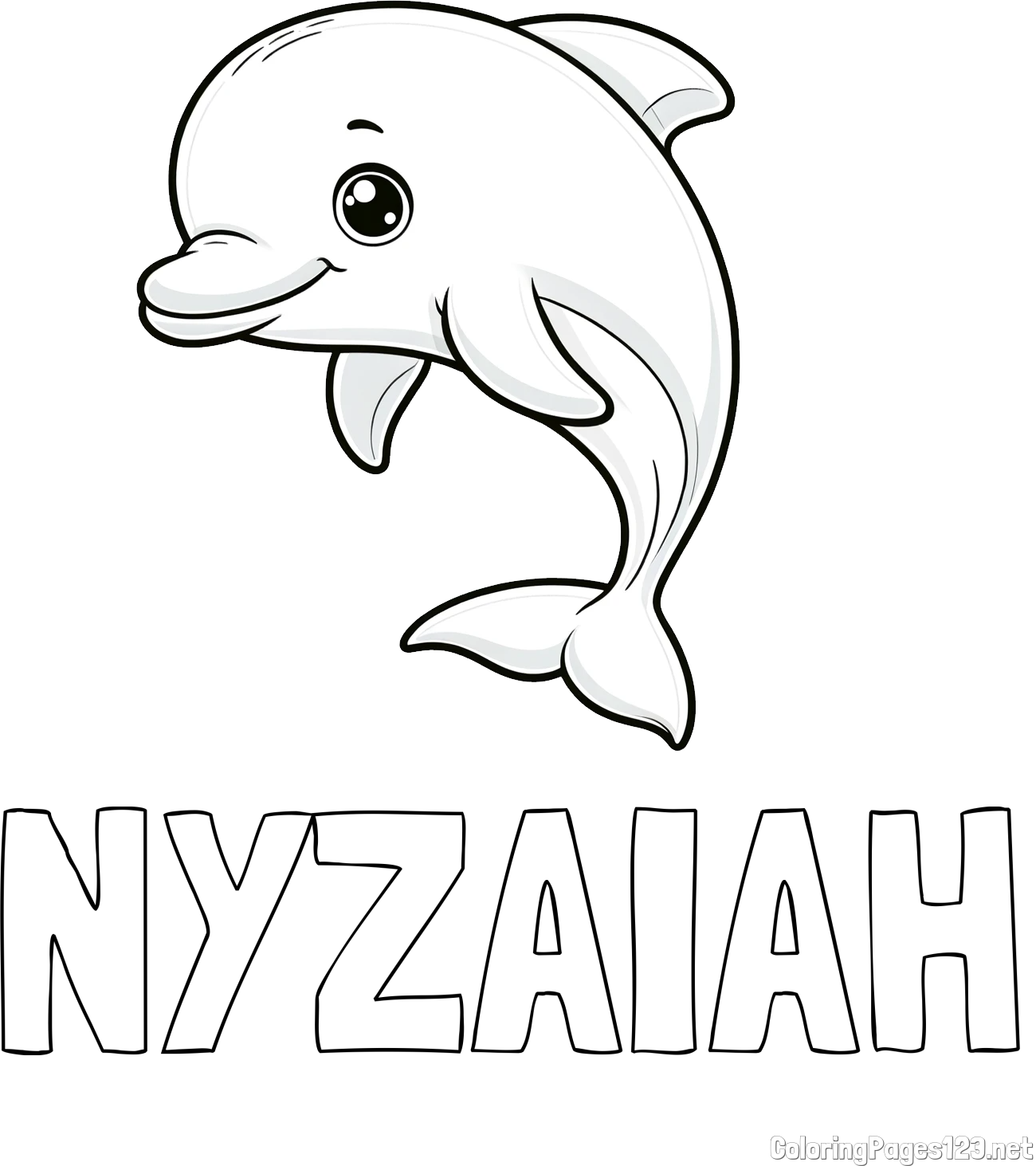 NYZAIAH Coloring Page and Children's Coloring Book of a Cute Dolphin