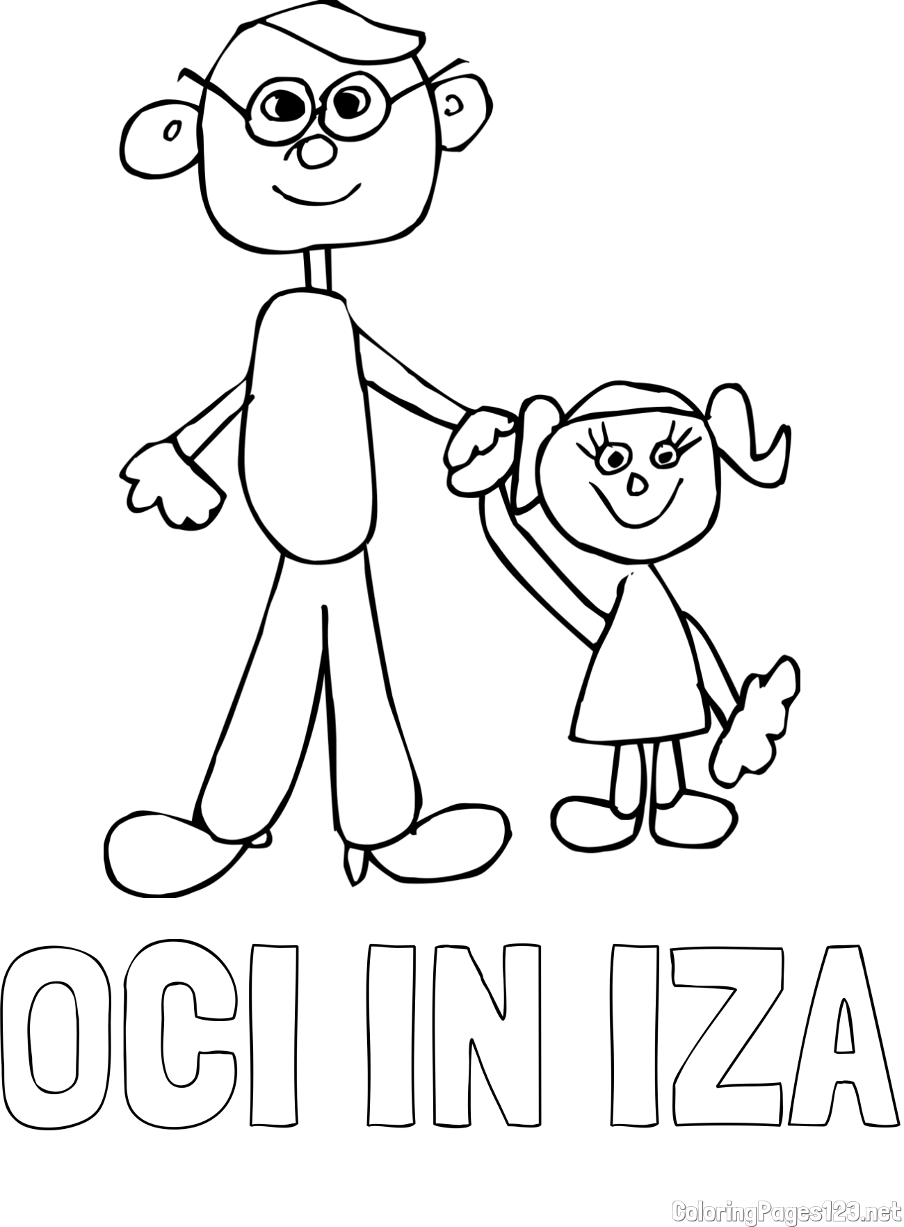 OČI IN IZA Coloring Page and Dad and Daughter Coloring Page