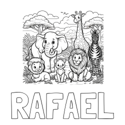 Online Created Coloring Page - RAFAEL Coloring Page and Beautiful Animal Coloring Page - Lion Family, Elephant, Giraffe, and Zebra