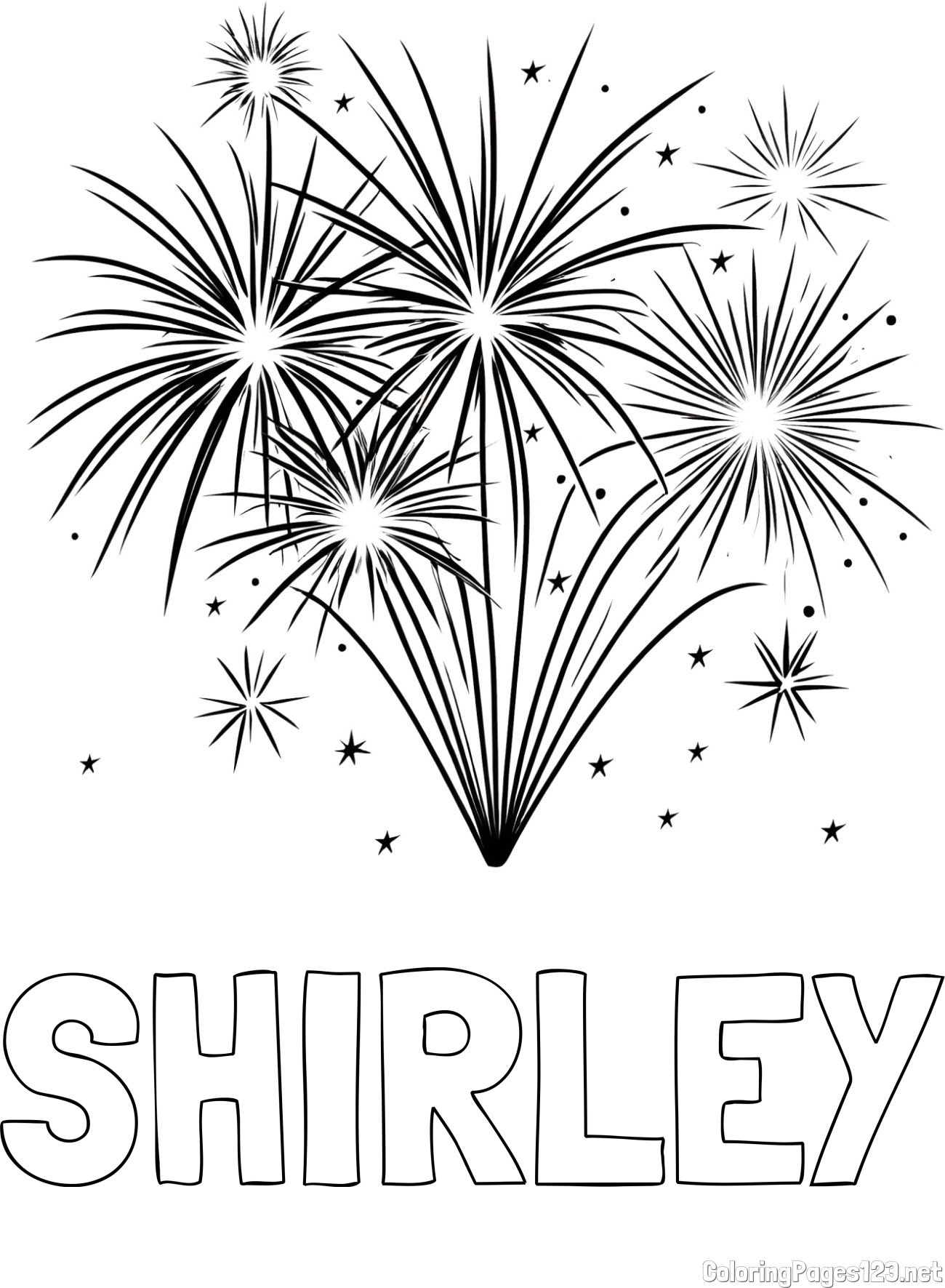 SHIRLEY Coloring Page and Big Fireworks Coloring Page