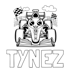 Online Created Coloring Page - TYNEZ Coloring Page and Children's Coloring Page of a Smiling Formula One Car