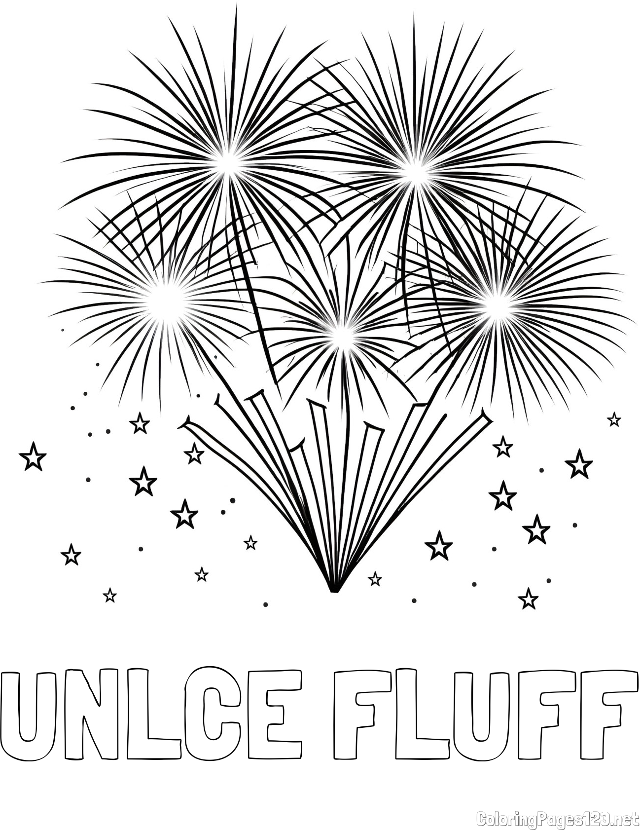 UNLCE FLUFF Coloring Page and Big Fireworks with Stars Coloring Page