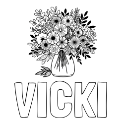 Online Created Coloring Page - VICKI Coloring Page and Flower Bouquet Coloring Page