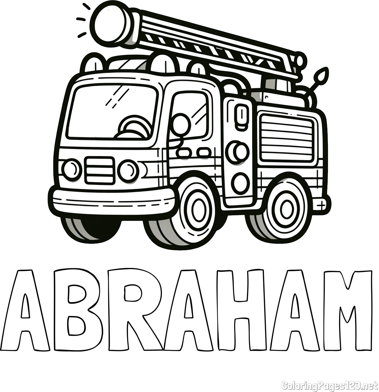 ABRAHAM Coloring Page and Children's Coloring Page of a Simple Fire Truck