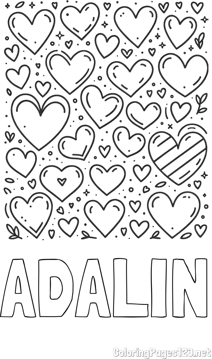 ADALIN Coloring Page and Children's Coloring Page of Many Hearts