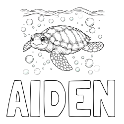 Online Created Coloring Page - AIDEN Coloring Page and Coloring Page of a Sea Turtle Swimming in the Ocean