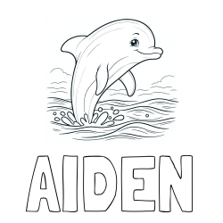 Online Created Coloring Page - AIDEN Coloring Page and Coloring Page of a Smiling Dolphin Jumping