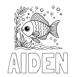 Online Created Coloring Page - AIDEN Coloring Page and Free Coloring Page of a Cute Fish