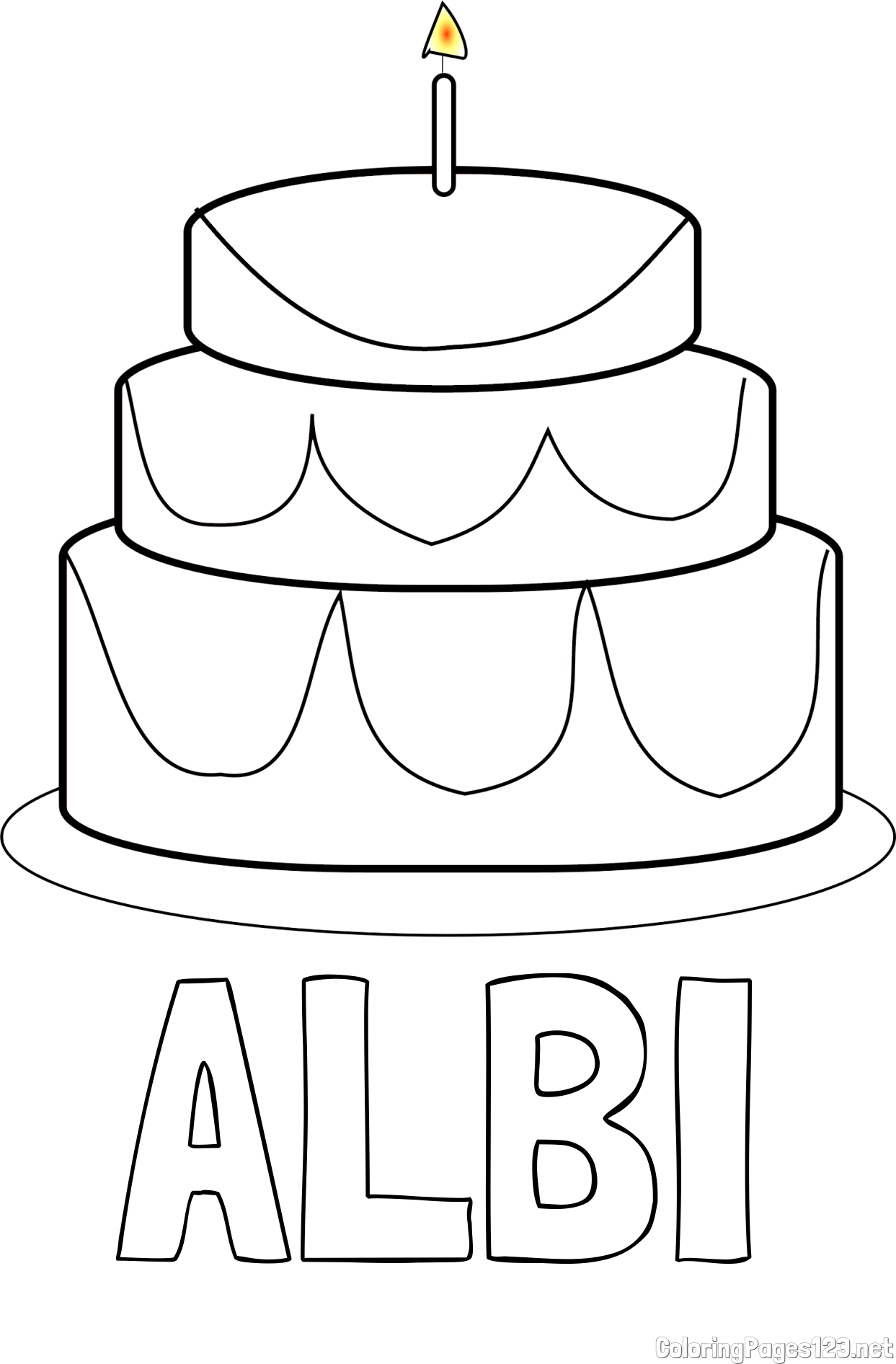 ALBI Coloring Page and Big Birthday Cake Coloring Page