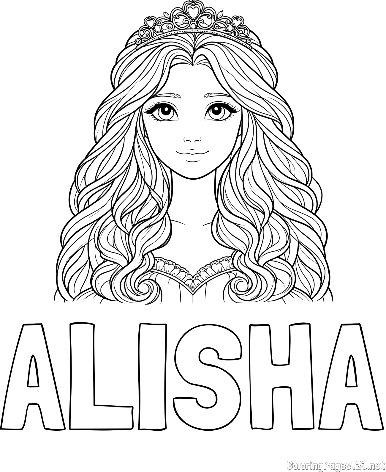 ALISHA Coloring Page and Princess Coloring Page