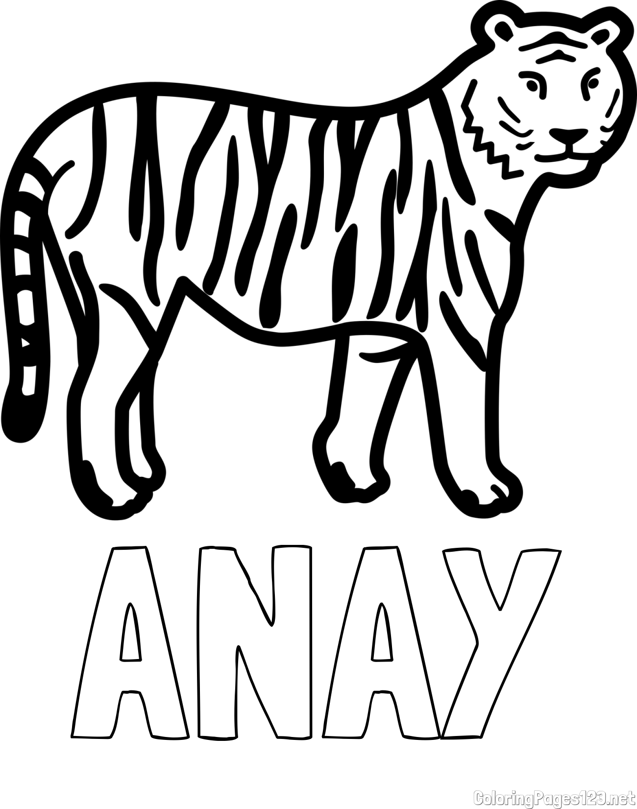 ANAY Coloring Page and Easy Tiger Coloring Page