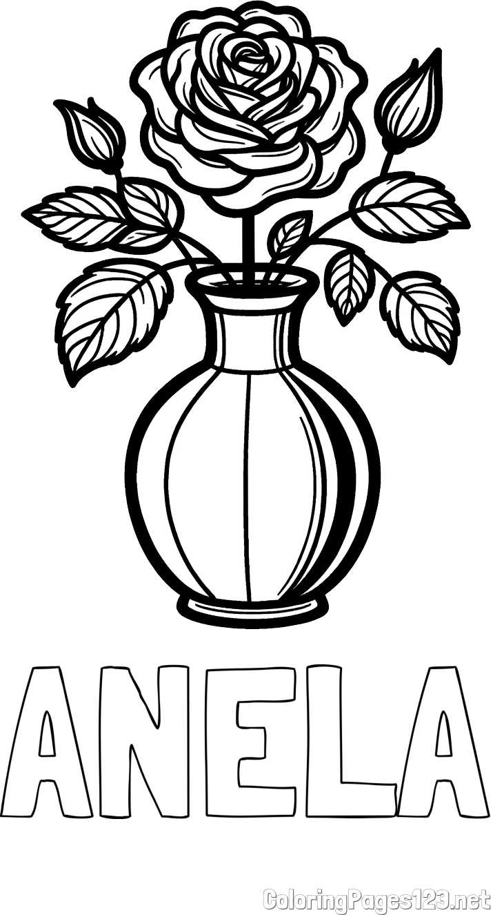ANELA Coloring Page and Roses in a Vase Coloring Page