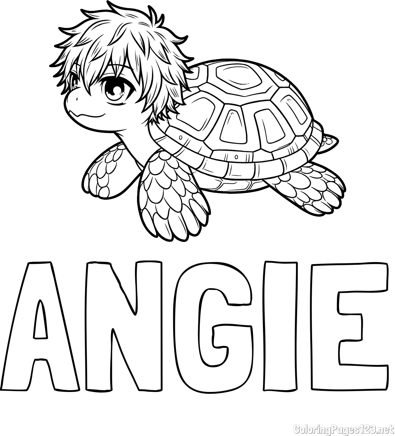 ANGIE Coloring Page and Coloring Page of Anime Turtle