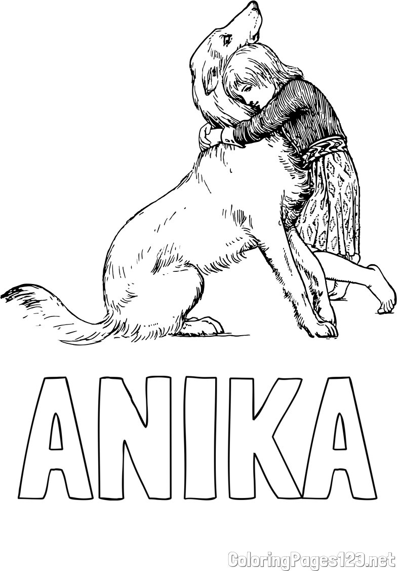 ANIKA Coloring Page and Coloring Page of an Adorable Dog Being Embraced by a Little Girl