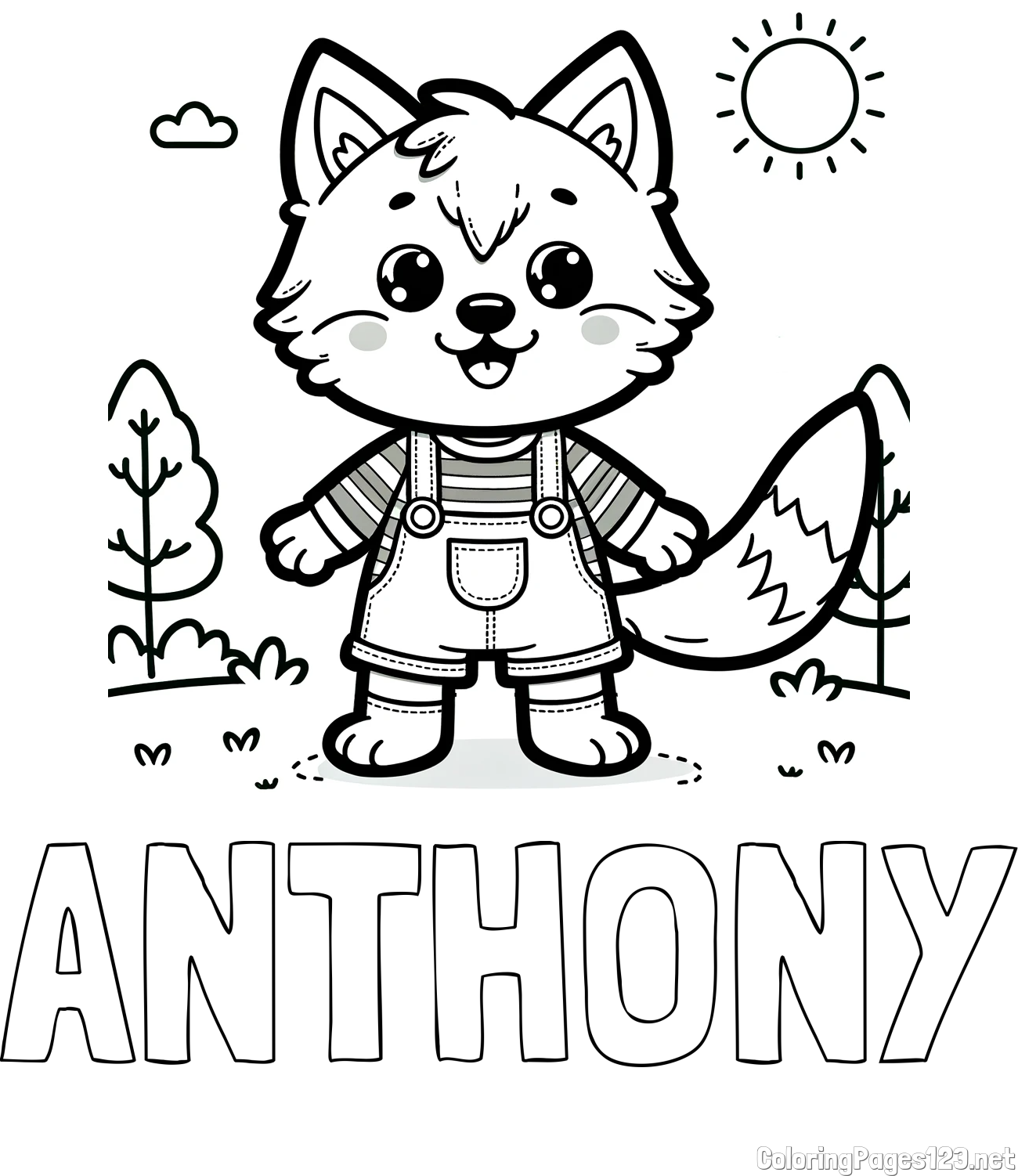 ANTHONY Coloring Page and Cute Wolf Coloring Page