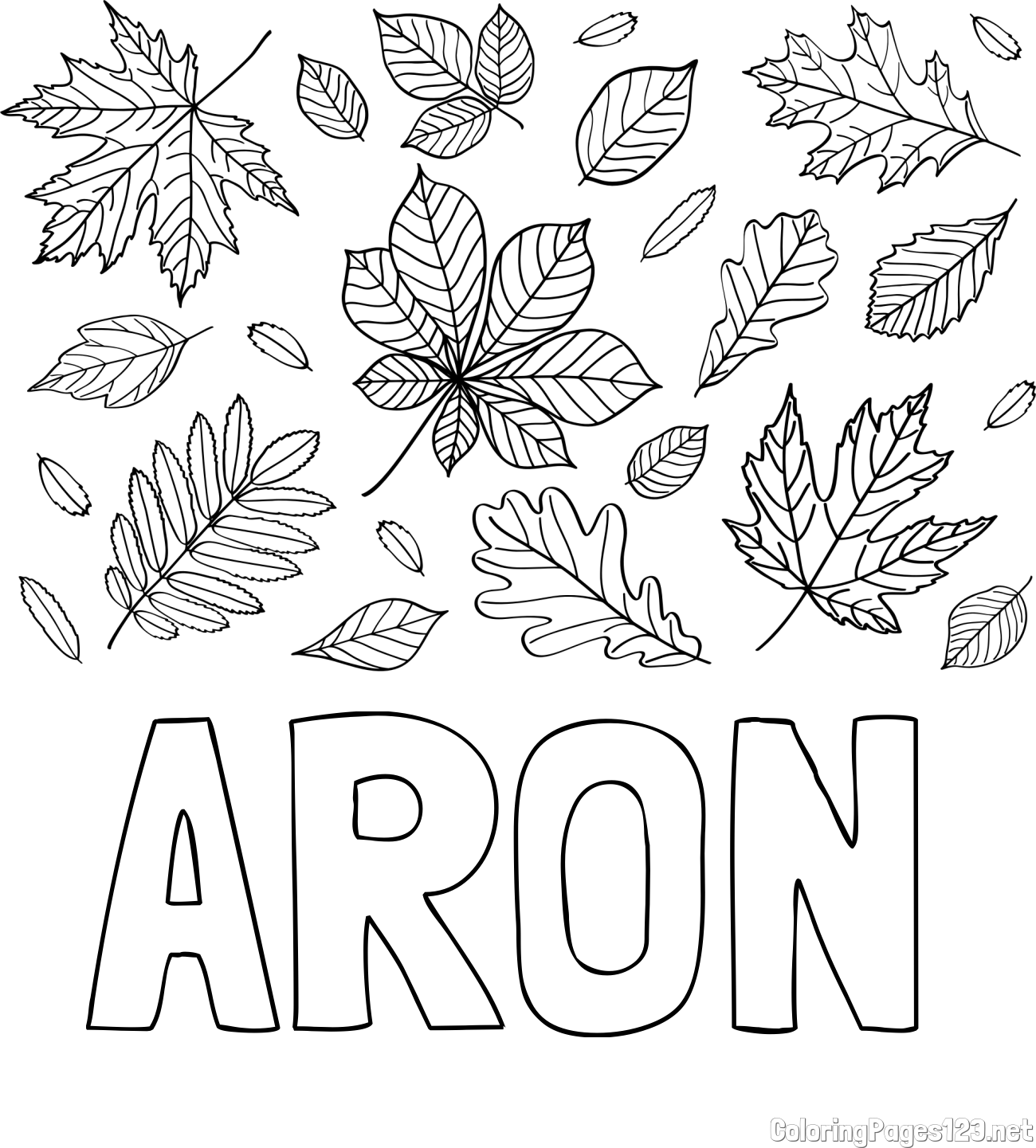 ÁRON Coloring Page and Autumn Leaves Coloring Page