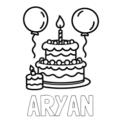 Online Created Coloring Page - ARYAN Coloring Page and Birthday Cake Coloring Page with Balloons