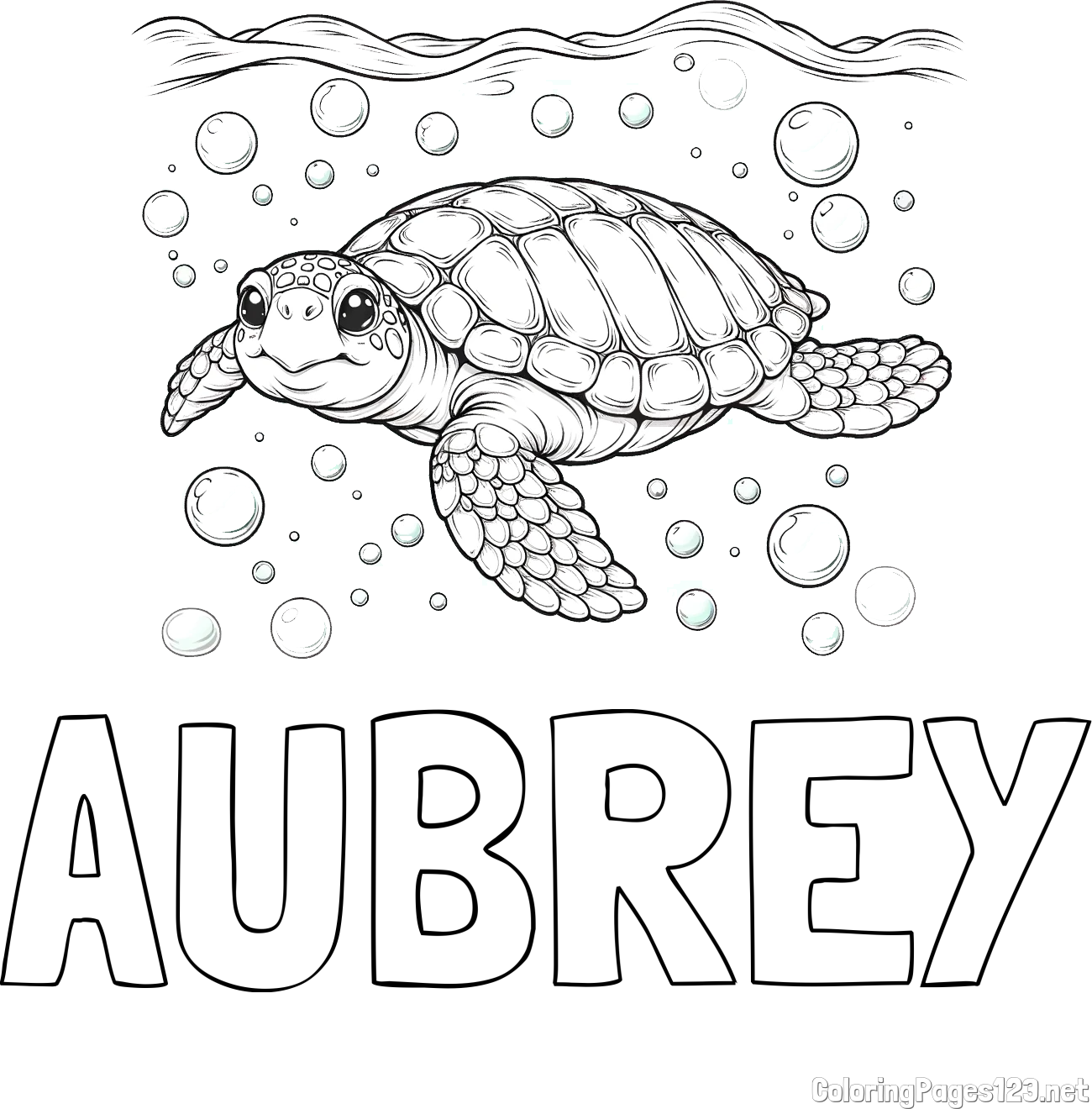 AUBREY Coloring Page and Coloring Page of a Sea Turtle Swimming in the Ocean