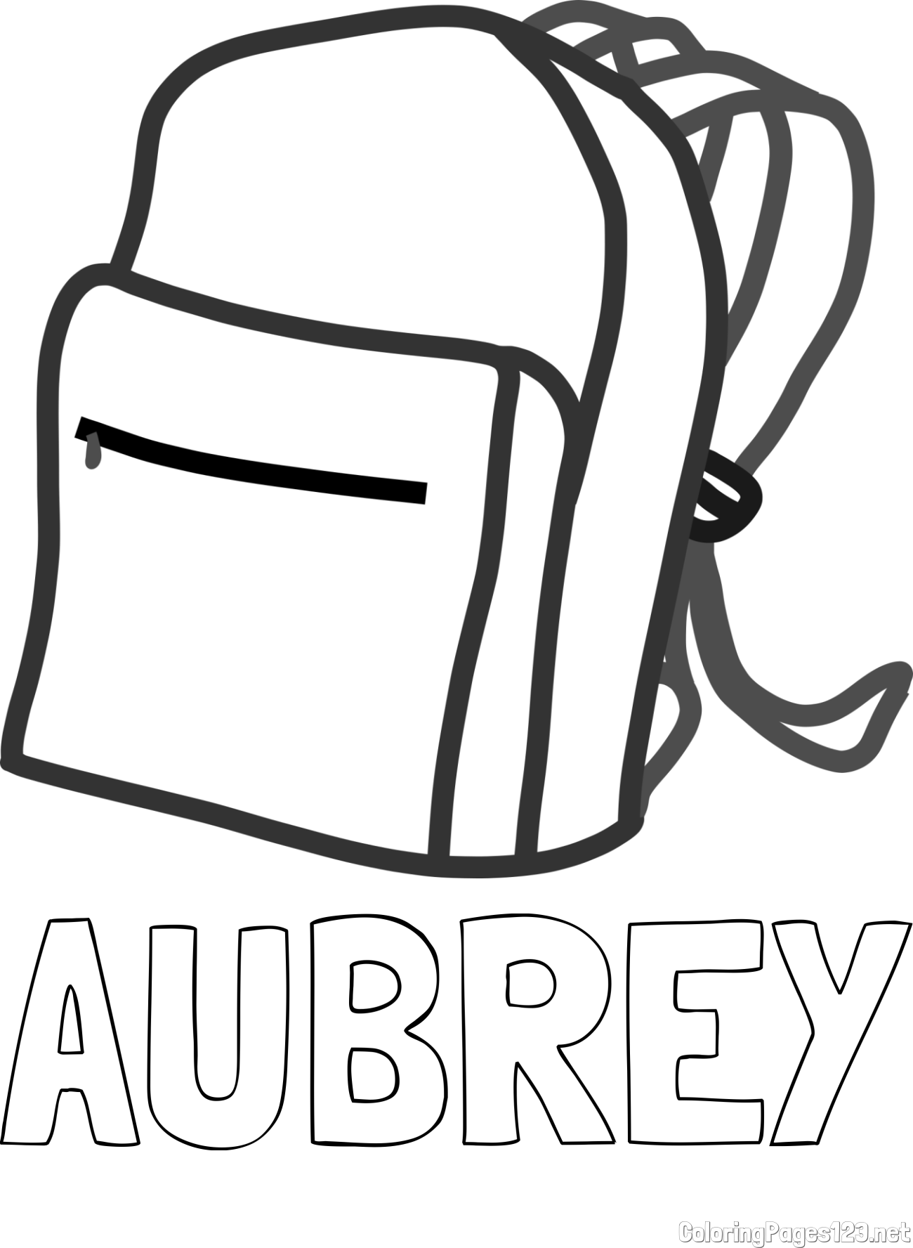 AUBREY Coloring Page and School Backpack Coloring Page