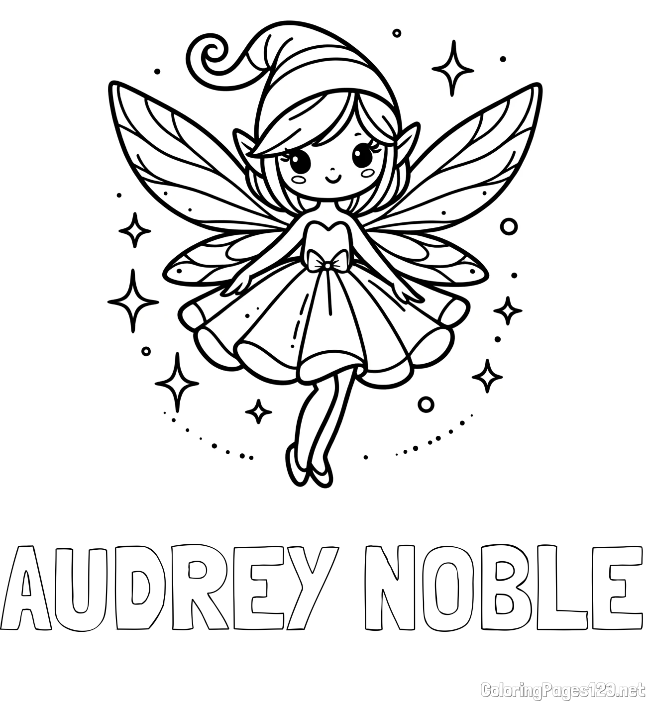 AUDREY NOBLE Coloring Page and Children's Coloring Page of a Wonderful Fairy